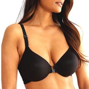 SPANX Bra-llelujah Lightly Lined Full Coverage front hook plunge black bra 32DD